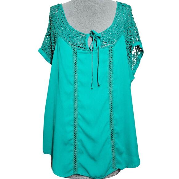 Green Lace Detail Blouse Size 2X - Picture 1 of 4
